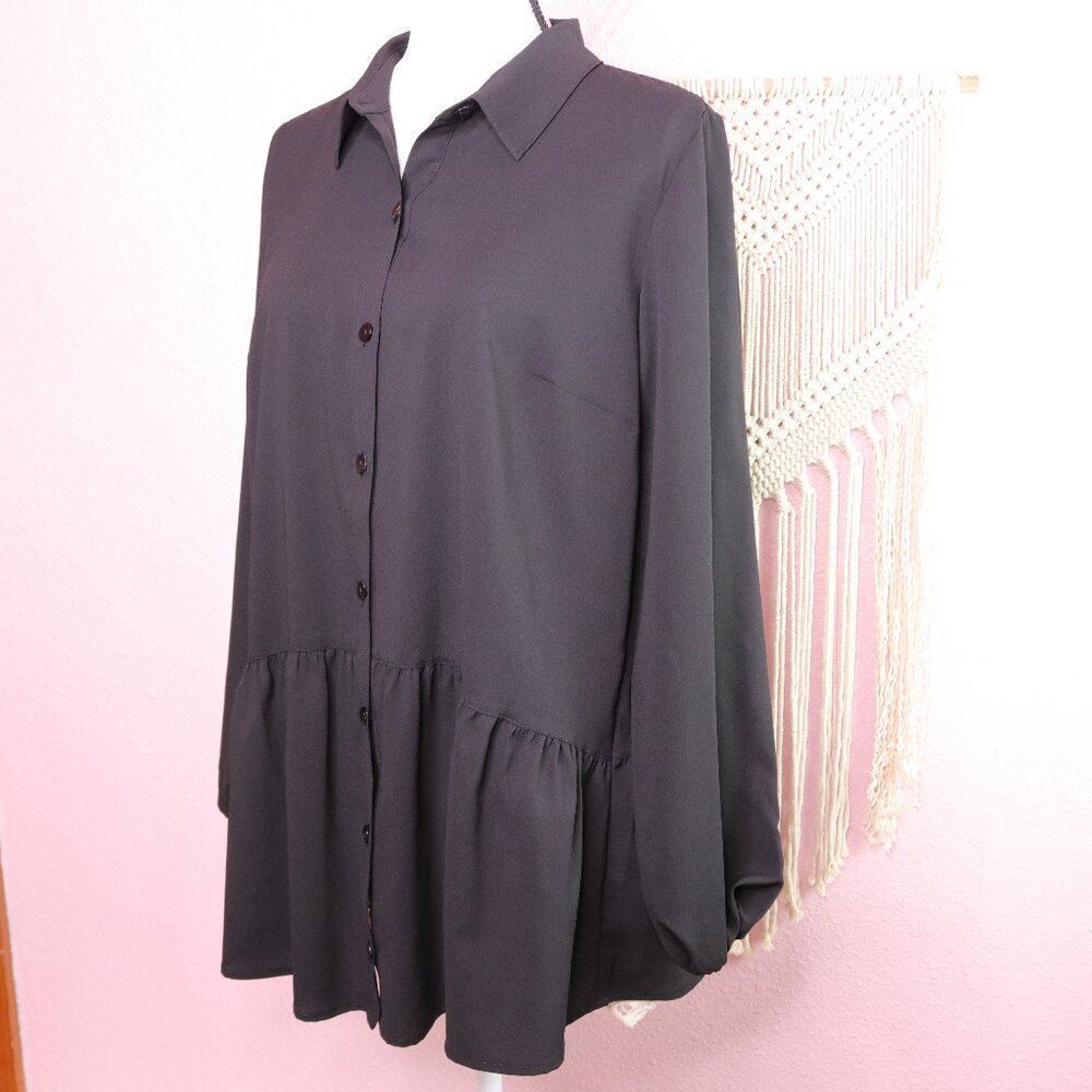 LOGO Lori Goldstein | Black Button Up Long Sleeve Top Small